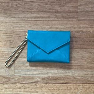 NWOT - Violet Ray Turquoise and Gold Faux Leather Envelope Wallet/Wristlet